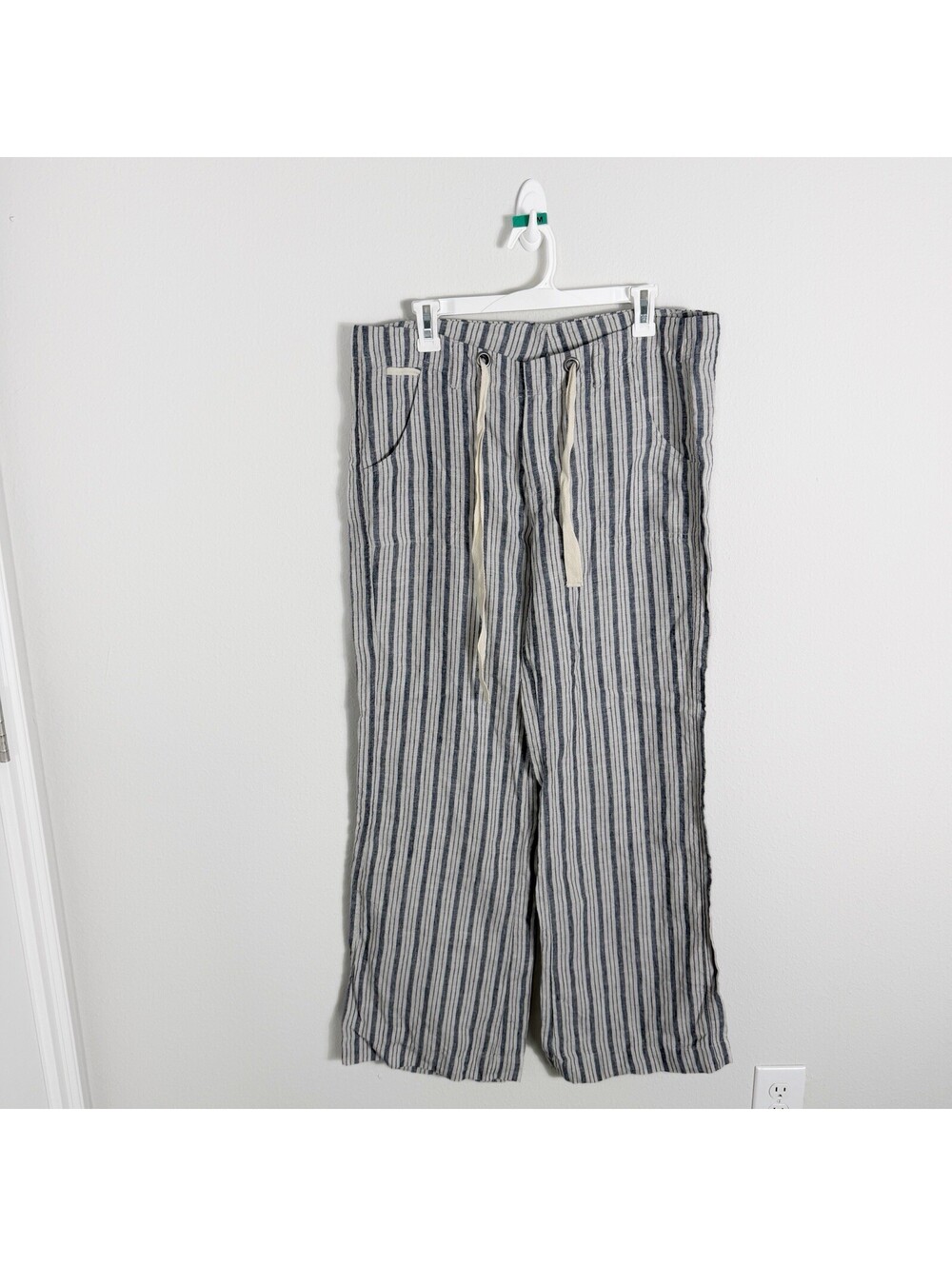 NWT Elan Linen Pants Women’s Wide Leg Mid Rise Striped Beach Coastal Medium